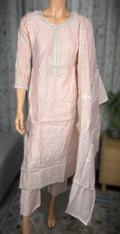Women’s Blush Pink Cotton-Silk Suit Set – All-over Floral Embroidery with Matching Dupatta
