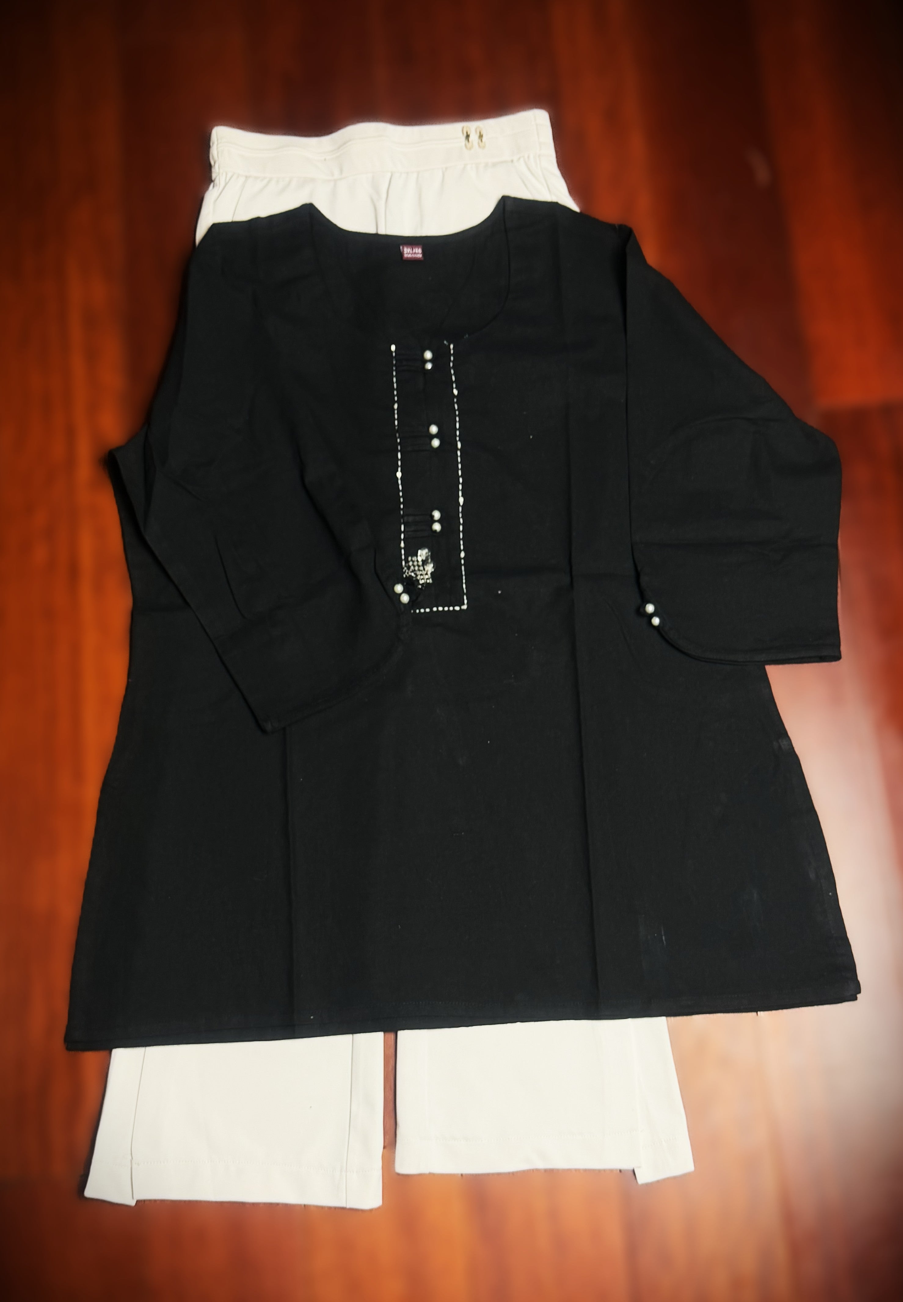 Brick Red Plain Cotton Kurti with Pintuck & Pearl Button Detail – 3/4 Sleeve
